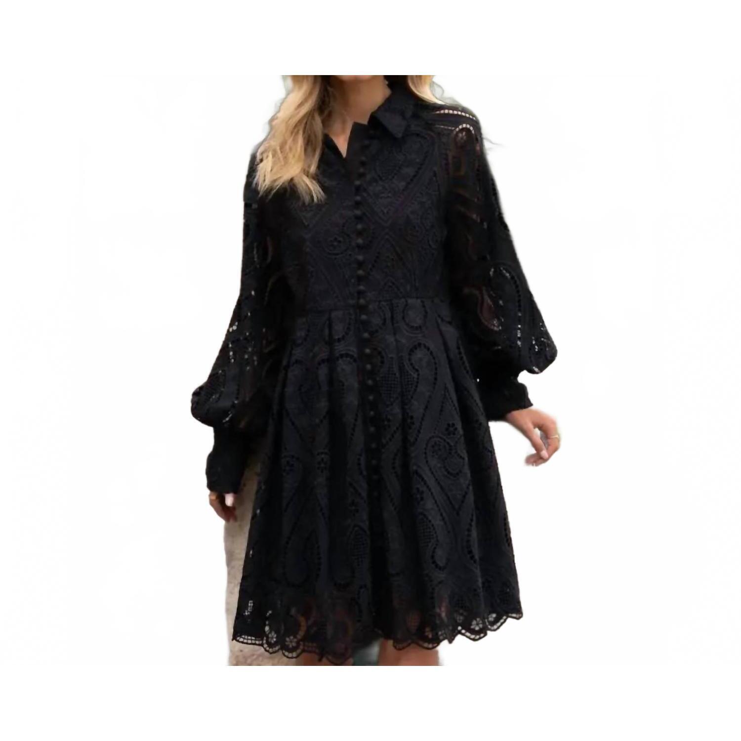 New Choklate Paris Women's Embroidered Cotton Lace Dress In Black